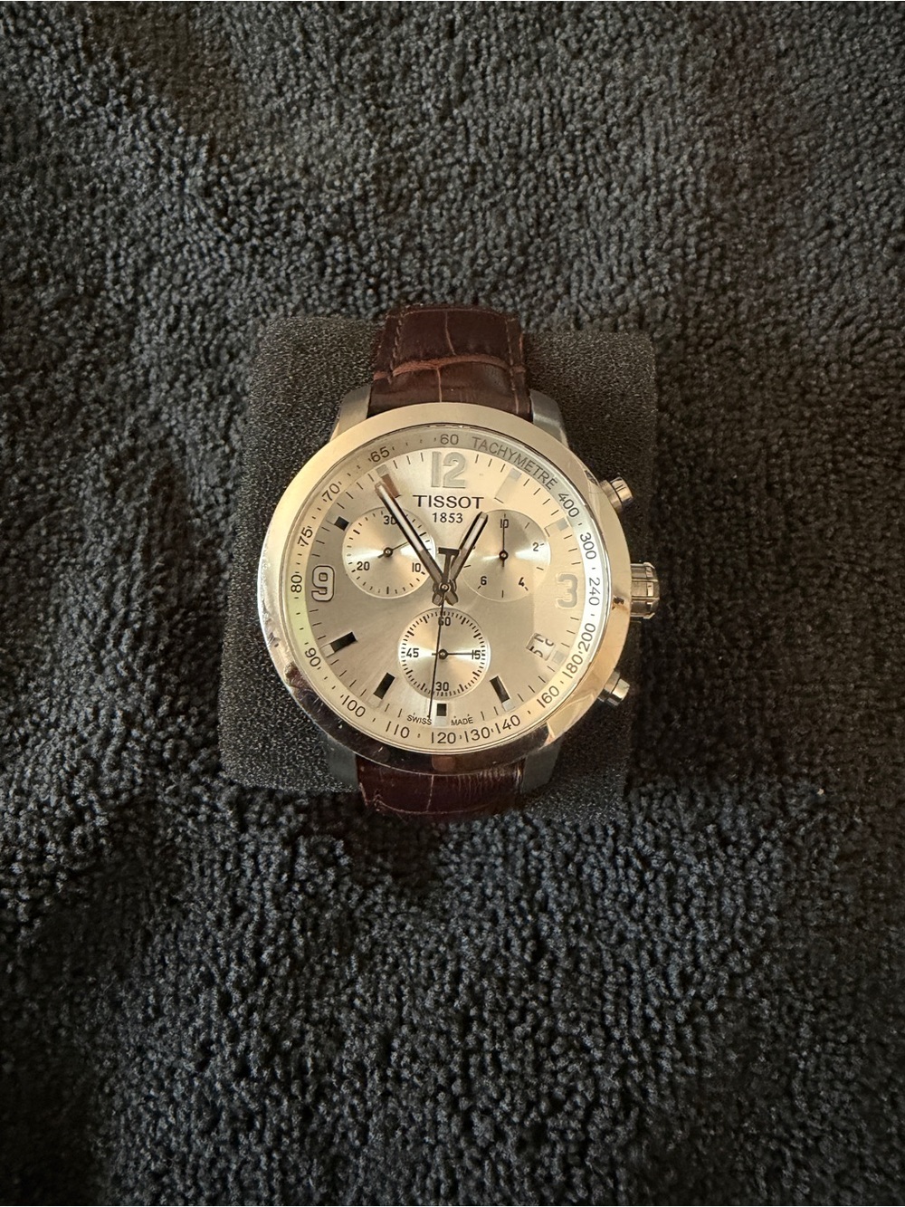 Tissot Silver Dial Watch with Brown Strap